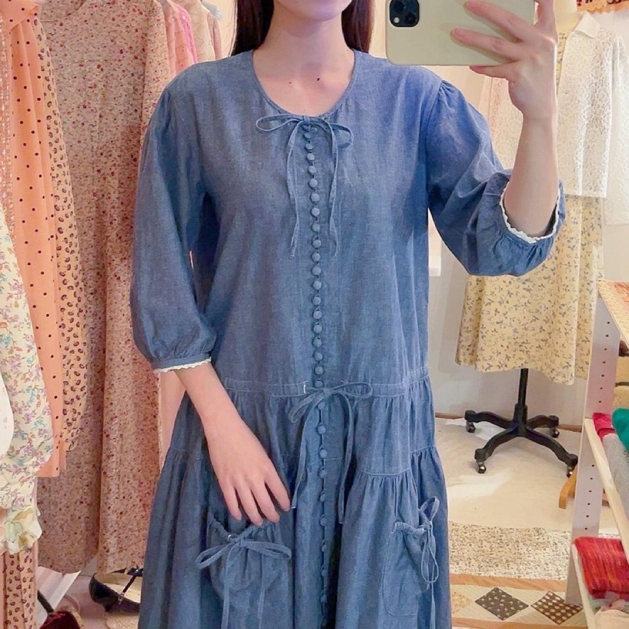 PINKHOUSE / dungaree ribbon gather one-piece