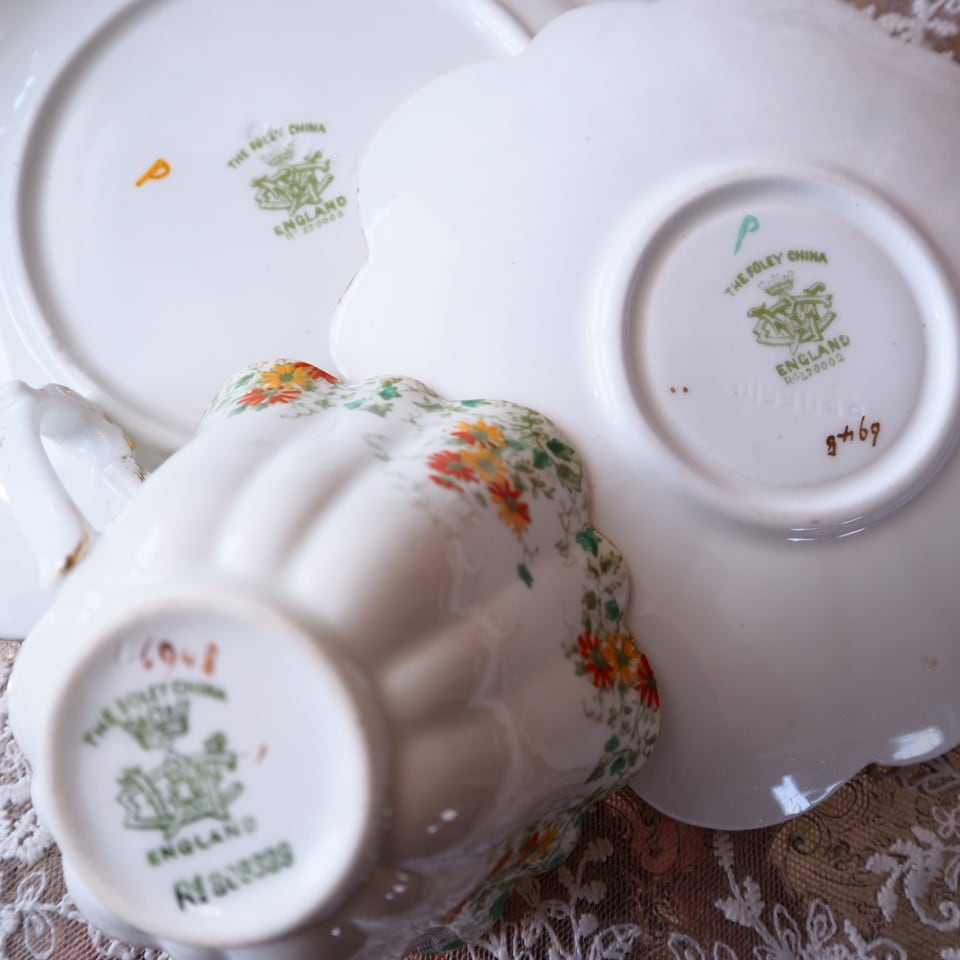 訳あり】英国Shelley（シェリー） オレンジ・デイジー柄 トリオC