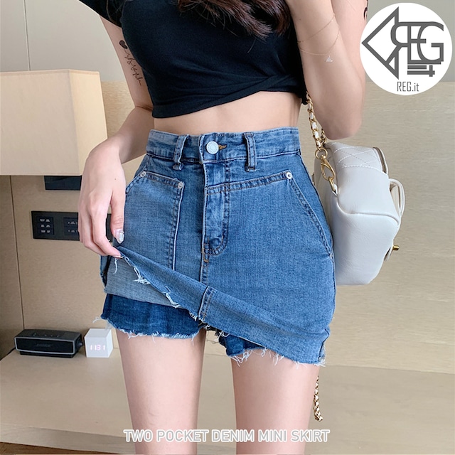 【REGIT】【即納】TWO POCKET DENIM MINI SKIRT 韓国ファッション デニム スカート 着回し 着痩せ プチプラ 10代 20代 ミニスカート ボトムス スカート ジーンズ