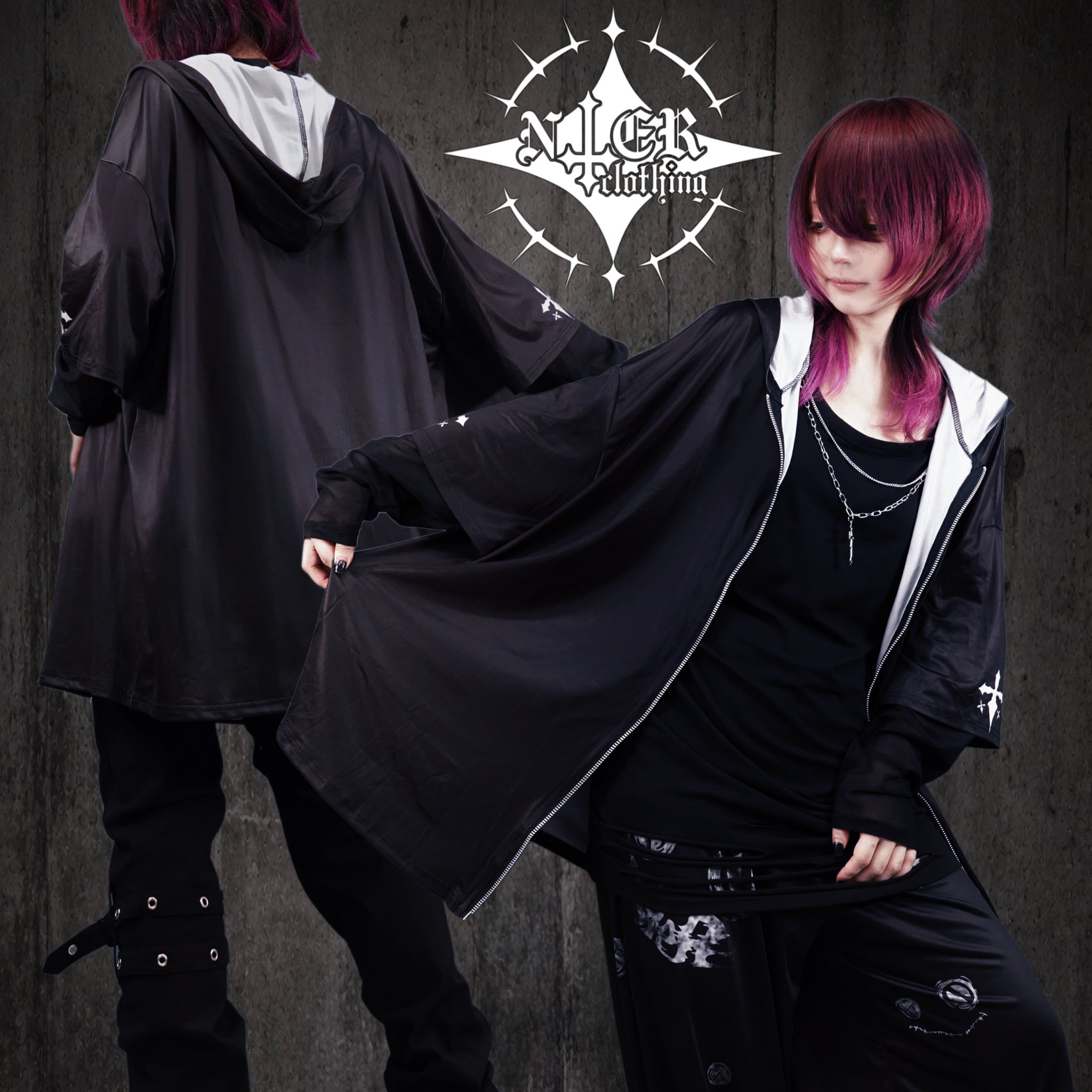 MESH SLEEVE FAKE LAYERED ZIP OUTER【CROSS】 | NIER CLOTHING