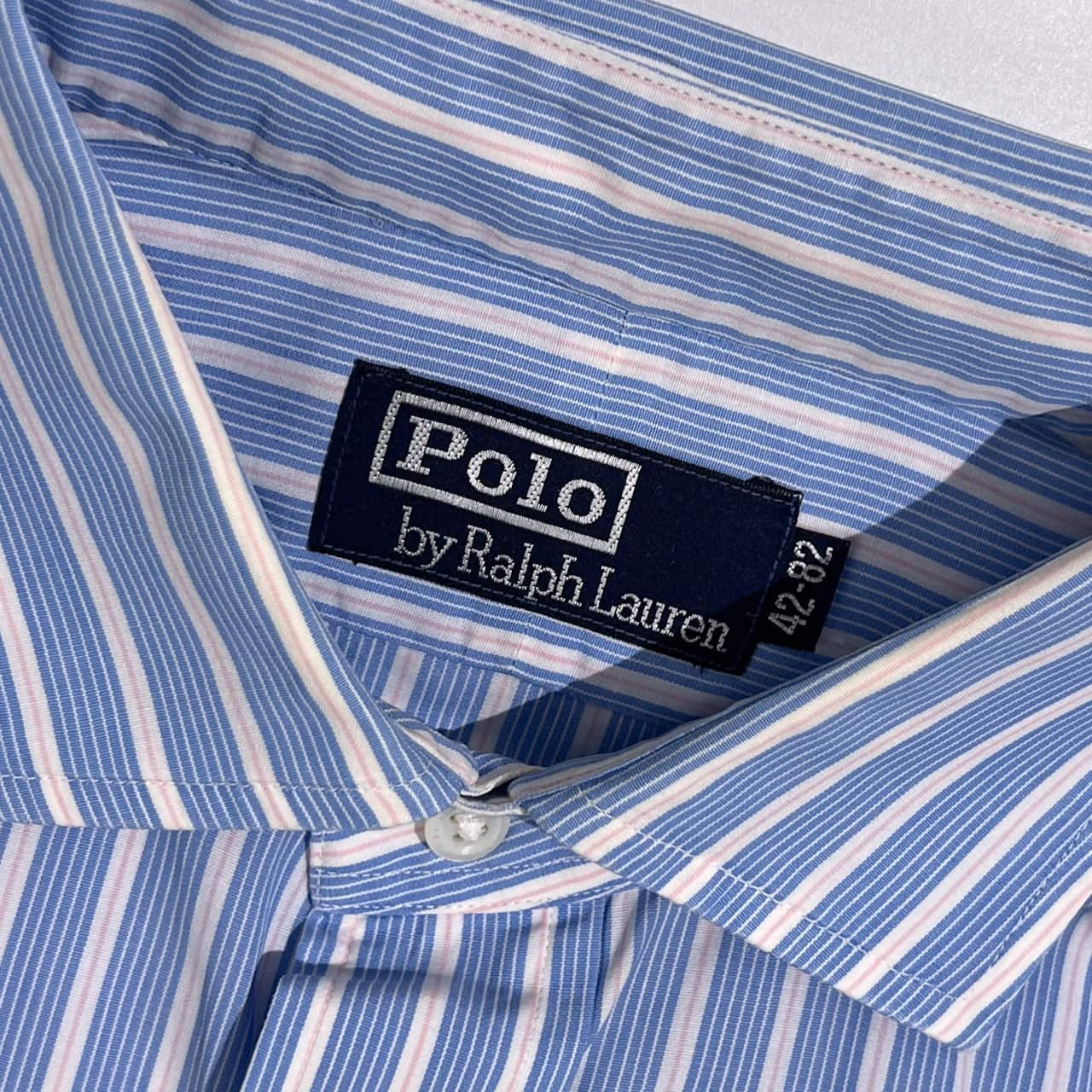 90s 00s Polo by Ralph Lauren ポロ ラルフローレン ストライプ 長袖 ワイシャツ ドレスシャツ サイズ 42-82 /ブルー×ホワイト×ピンク メンズ ビンテージ