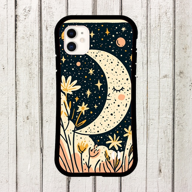 受注生産 iPhoneケース 三日月と草花の星空柄｜星空柄 STAR024C