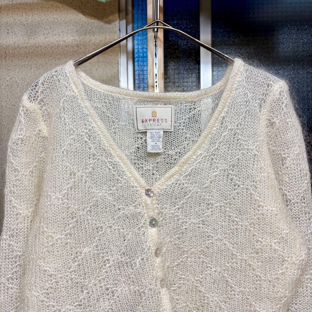 ヴィンテージ レトロ古着 モヘア混ケーブルニットカーディガン オフ白系 80～90s EXPRESS TRicot エクスプレストリコ モヘア混 シアーニット