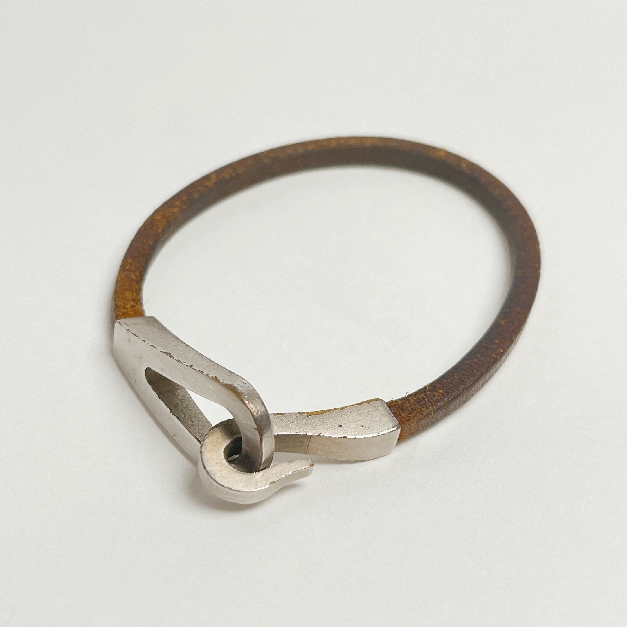 1126 メンズ エルメス ジャンボ ジェット レザーブレスレット シルバー 