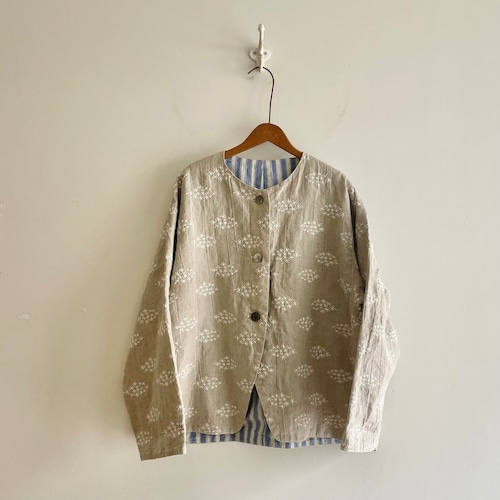 C60217 Embroidery Linen & Cotton Linen Stripe Bolero Jacket