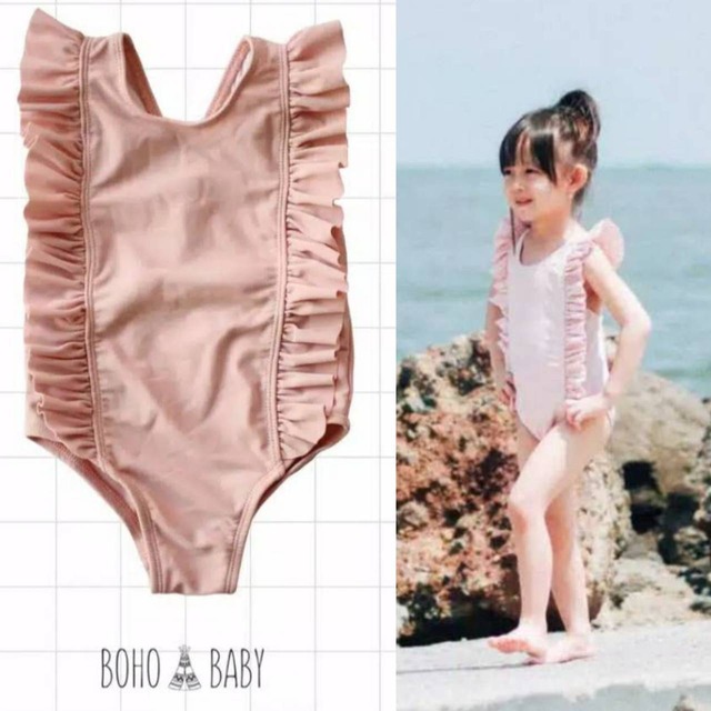 Boho baby/4Y-5Y/Ruffle swimsuit Dustypink /キッズ水着♡クロスバックラッフルワンピース