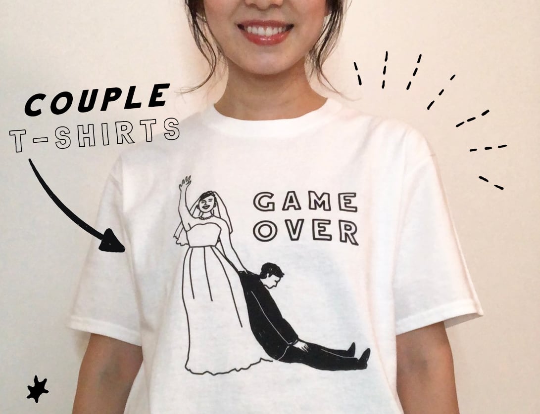 送料無料】新郎新婦 ペアTシャツ GAME OVER │ 結婚 ウェディング 前