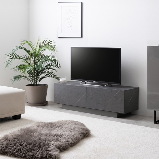 ノイズレスなフォルムとストーン柄の組み合わせが美しい 引き出し付きテレビ台【幅100cm】