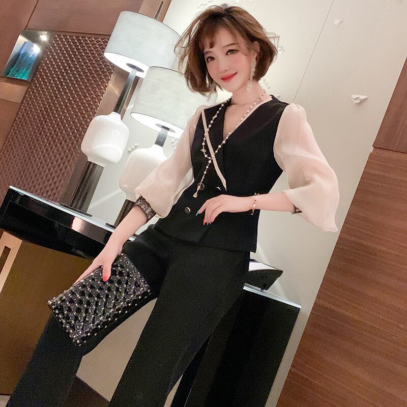 カラーVネックスリーブダブルブレストシャツ スプリング 春物 ステッチ MIUCO86947998065