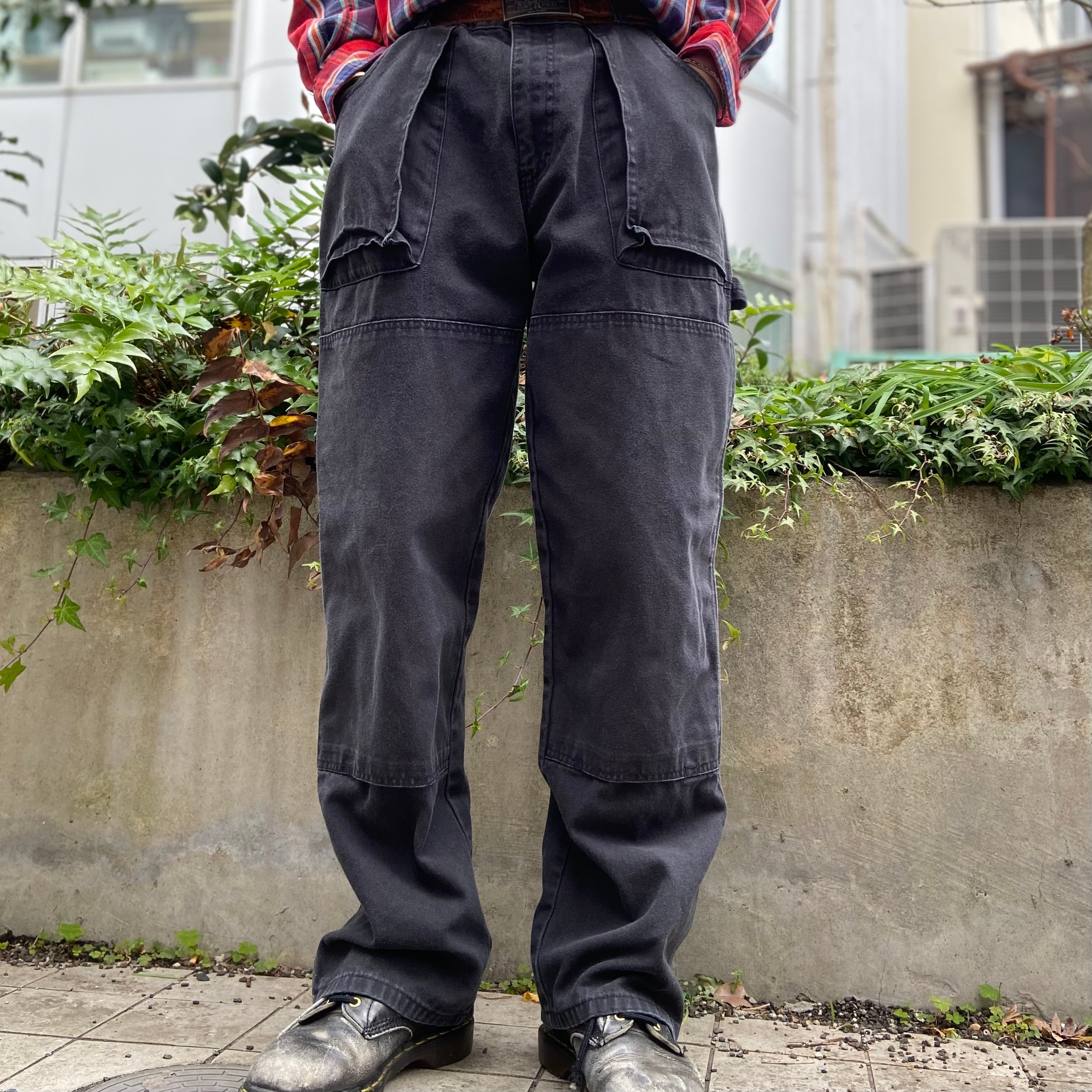 size:W36L32【 Dickies 】ディッキーズ ペインターパンツ ワークパンツ ダブルニー ベイカー風 ダック 黒 古着 古着屋 高円寺  ビンテージ