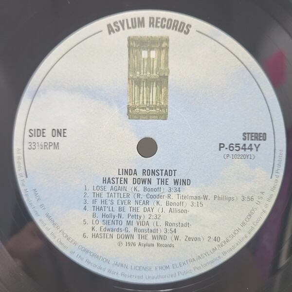 Linda Ronstadt / Hasten Down The Wind  風にさらわれた恋 [P-6544Y] - 画像4