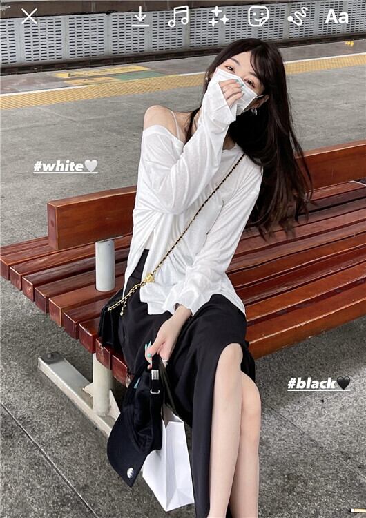 ルーズスリットブラウス Tシャツ ハイウェストウェストAラインスカート ロング クレセントシティ75289670925