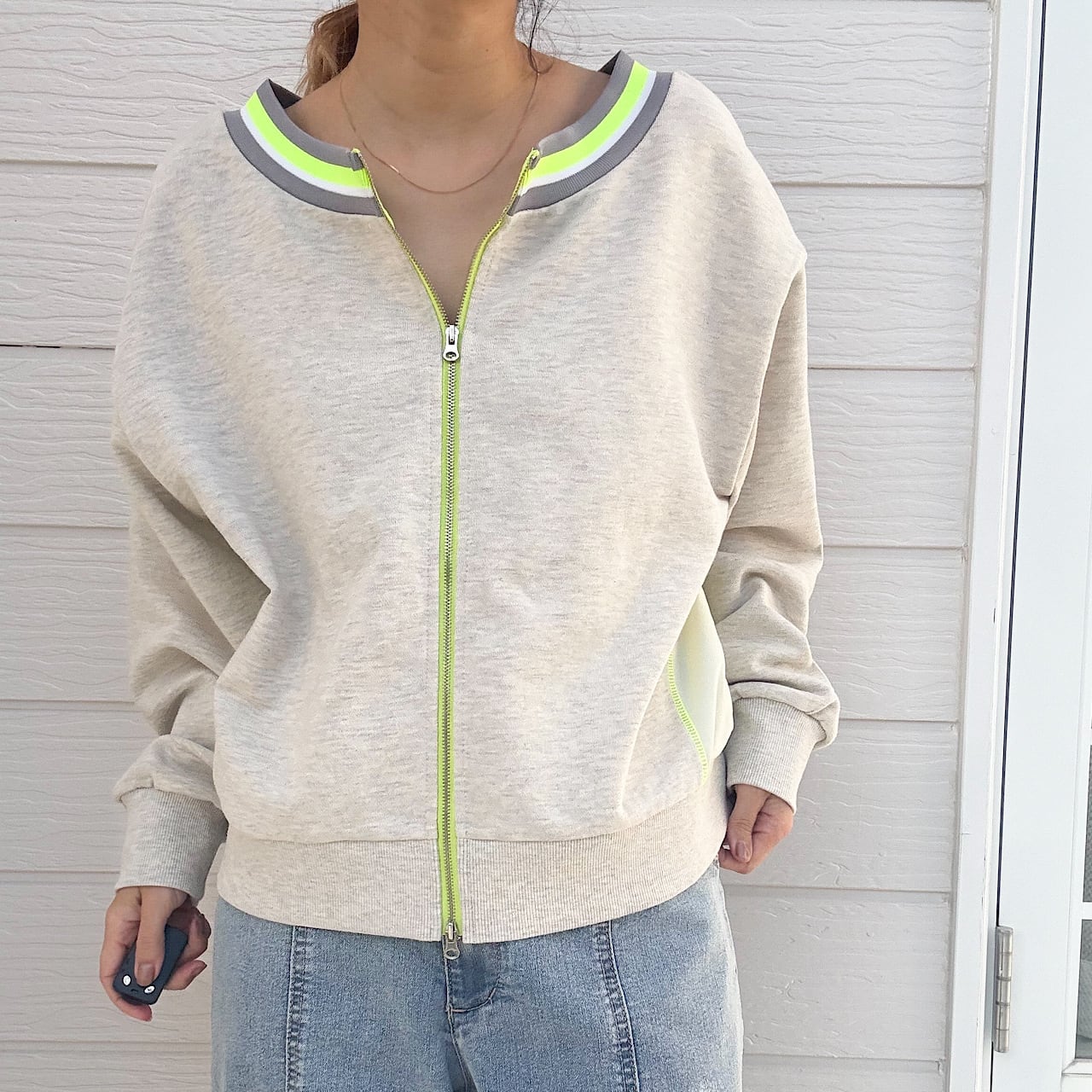 【2026予約アイテム2月発送】リブネックオープンZIPトップス