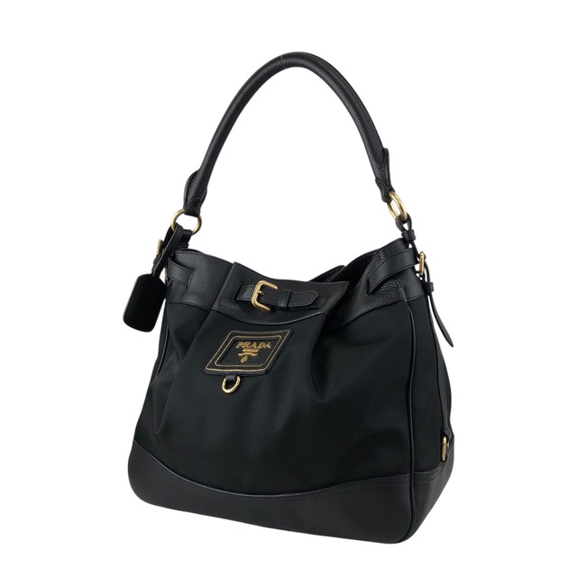 PRADA プラダ ショルダーバッグ ブラック ロゴ レザー フロントバックル vintage ヴィンテージ オールド rv2srn