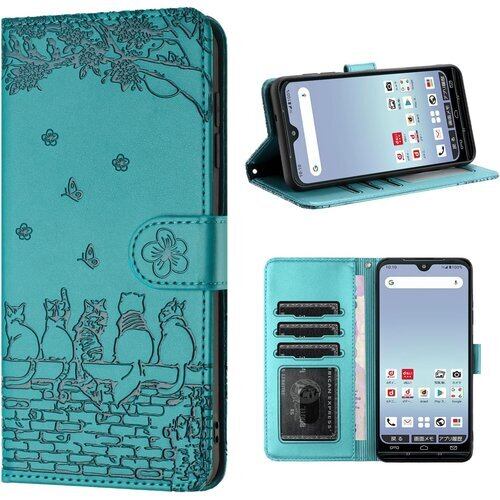 京セラ あんしんスマホ KY-51B ケース 手帳型 カバー 携帯カバー おしゃれ 京セラ KY51B KY-51Bケース カバー 手帳型ケース シンプル 人気 あんしんスマホKY-51B カバー 上質PUレザー 本革 耐衝撃 ky51b 手帳型ケース case かわいい猫と美しい桜柄 軽量 sh51b 手帳型ケース カード収納 マグネット式 スタンド機能 6.1インチ レイクブルー 2366