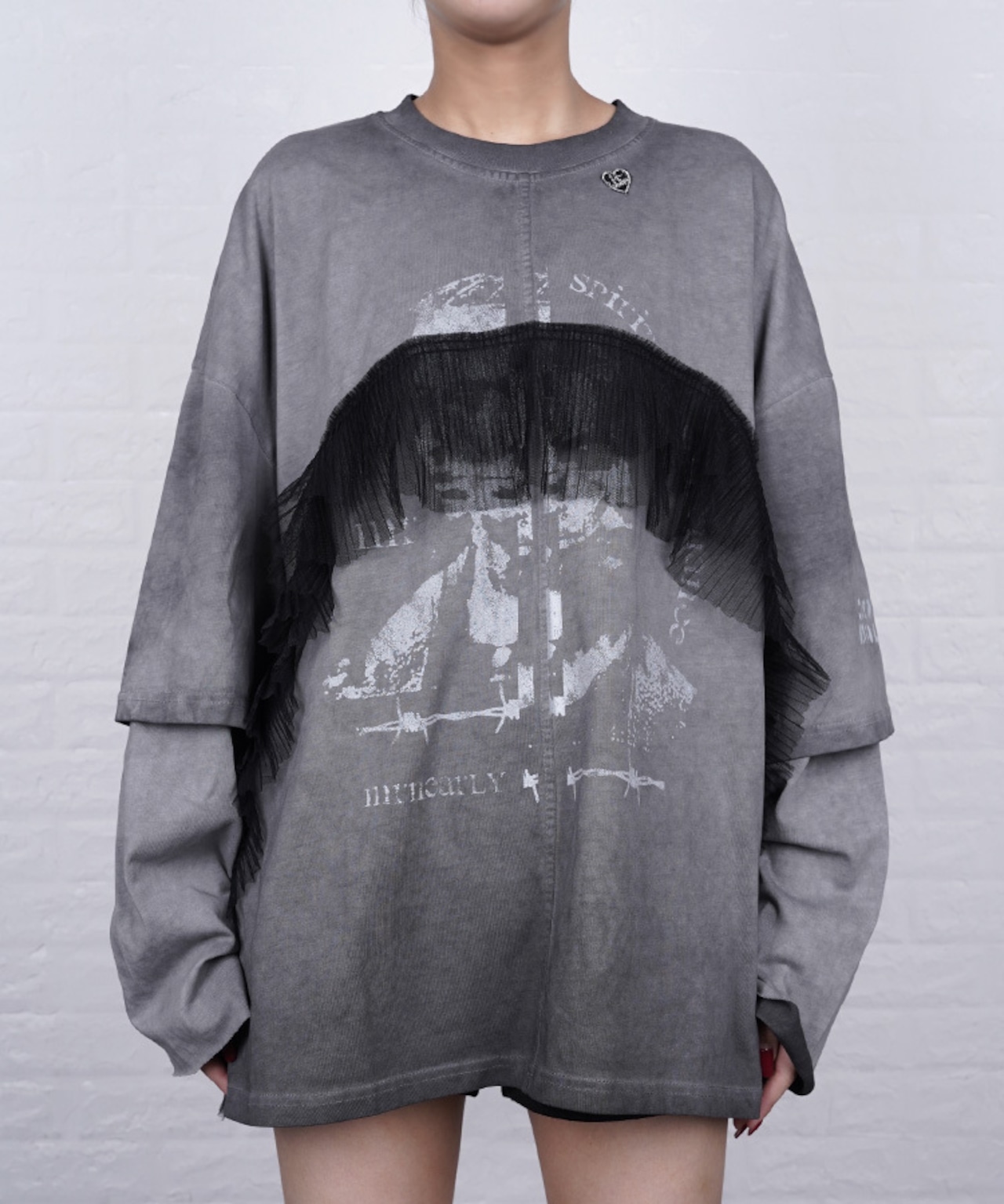 【ATELIER LINE】チュールフリルドッキングレイヤード L/S Tシャツ CQ-48079H