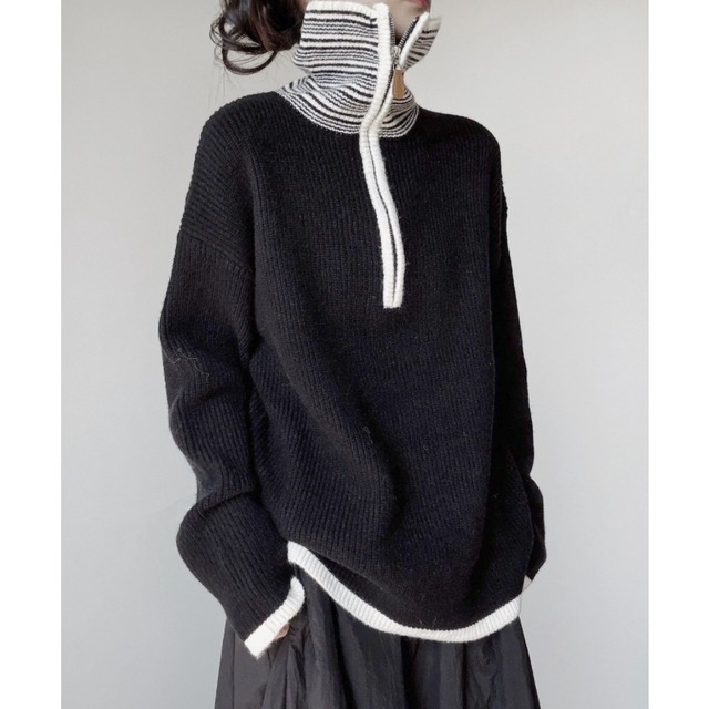 Striped high neck zip knit C1639