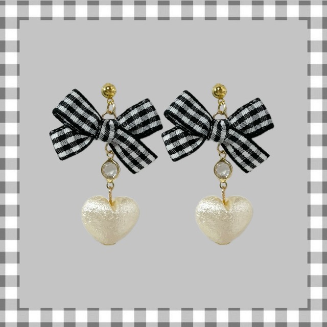 Gingham check ribbon perl