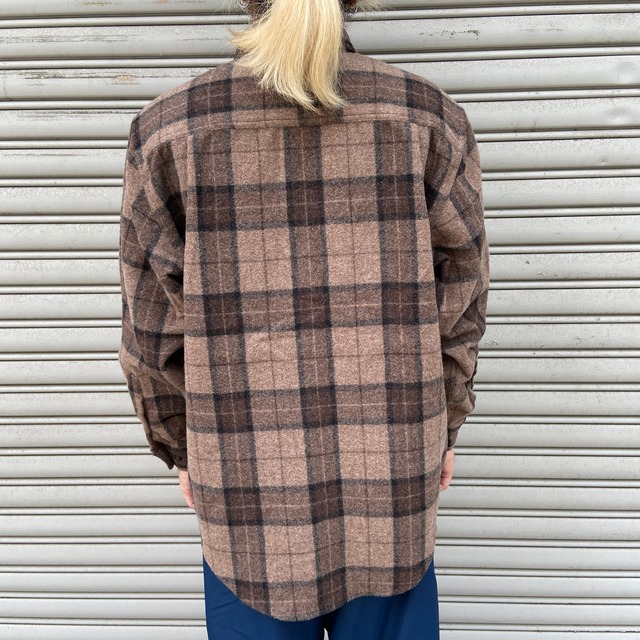 90s バナナリパブリック バナリパ チェック柄ウールシャツ ブラウン S
