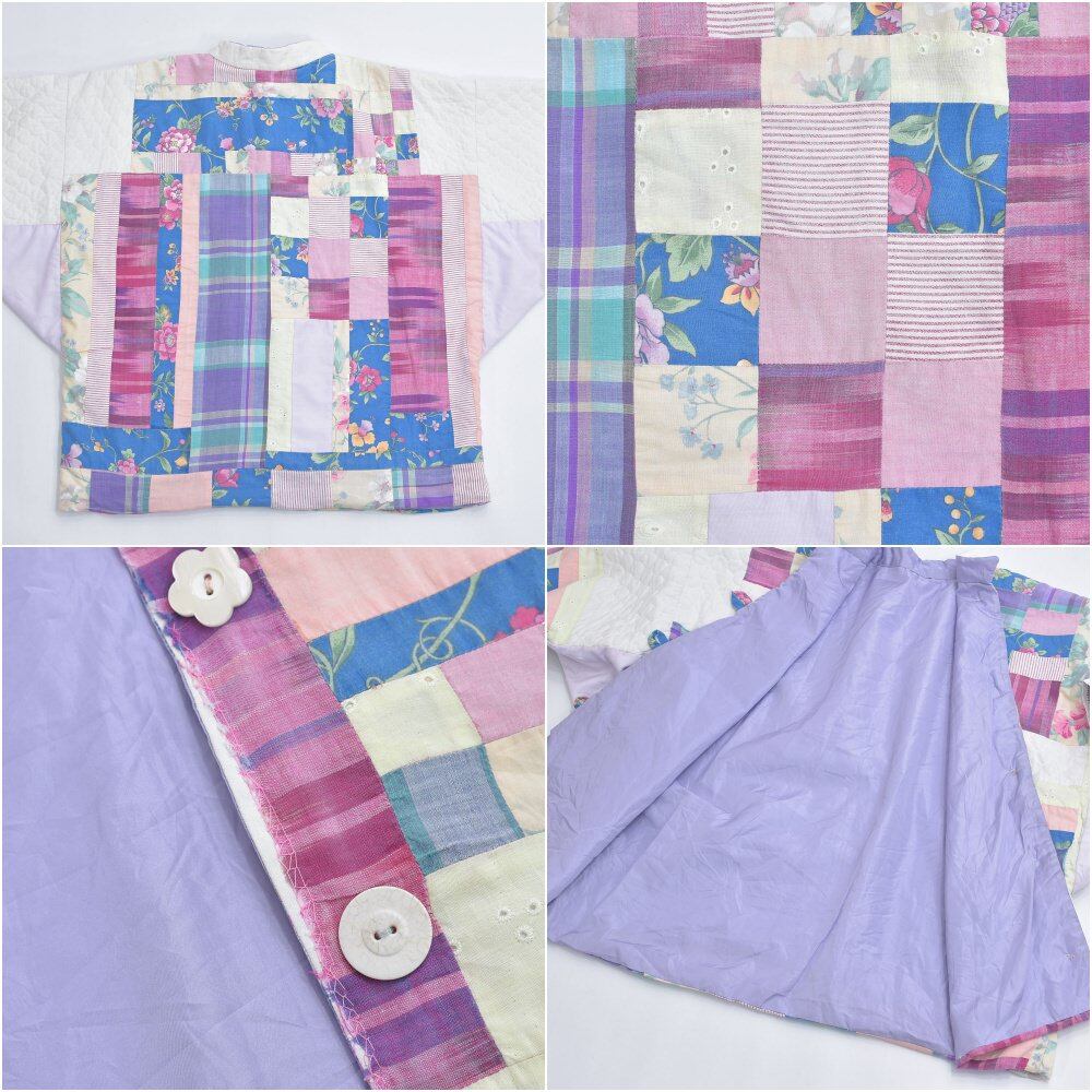 Vintage ハンドメイド 花柄 パッチワーク デザイン マオカラー風 Vintage ハンドメイド 花柄 パッチワーク デザイン マオカラー風