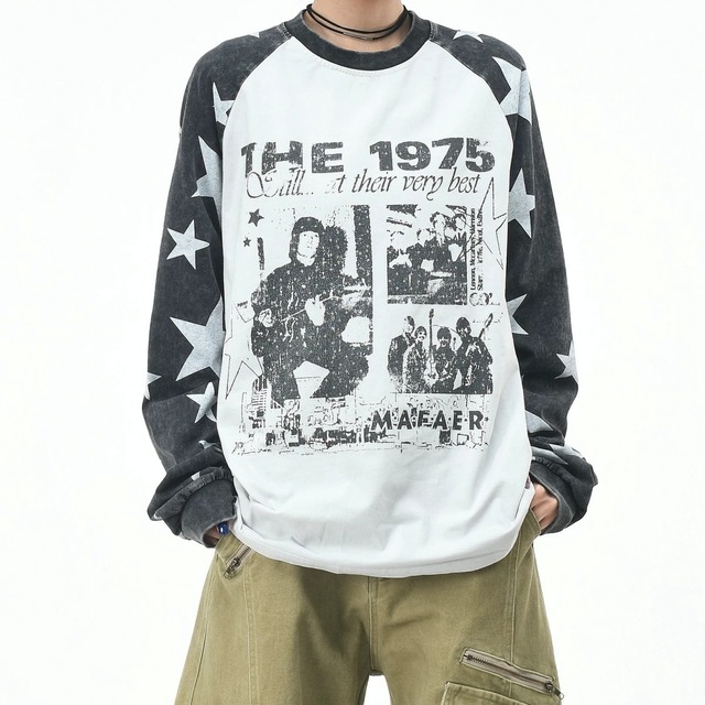 ヴィンテージライクスターパターンラグランTシャツ 2col   R02570