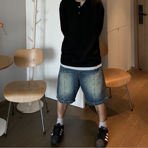 フェイクツーピースヘンリーネックリブロングTシャツ　1160