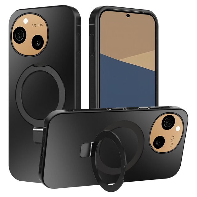 ZXZone Aquos Sense10/Sense9 ケース (SH-53F/SH-M33/SH-53E/SHG14対応) 耐衝撃 MIL規格 両側ストラップホール仕様 スタンド付き 滑り止め 防指紋 ブラック