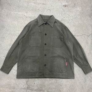 80s OLD STUSSY/Work Shirt Jacket/黒タグ/USA製/L相当/ワークシャツジャケット/カーキ/ステューシー/オールドステューシー