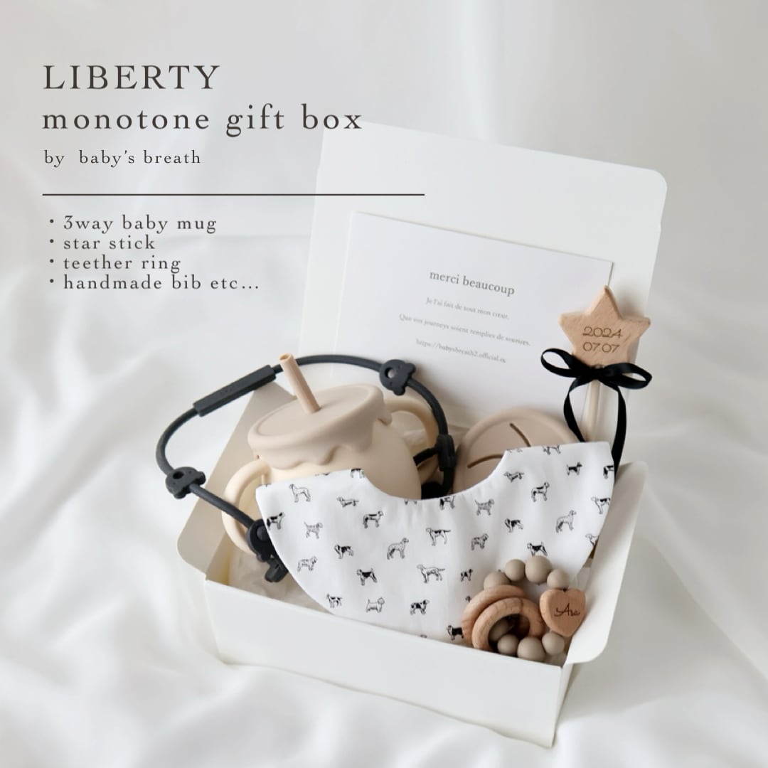 出産祝いギフトセット LIBERTY-monotone-スタイ シリコンマグ 歯固め 5set