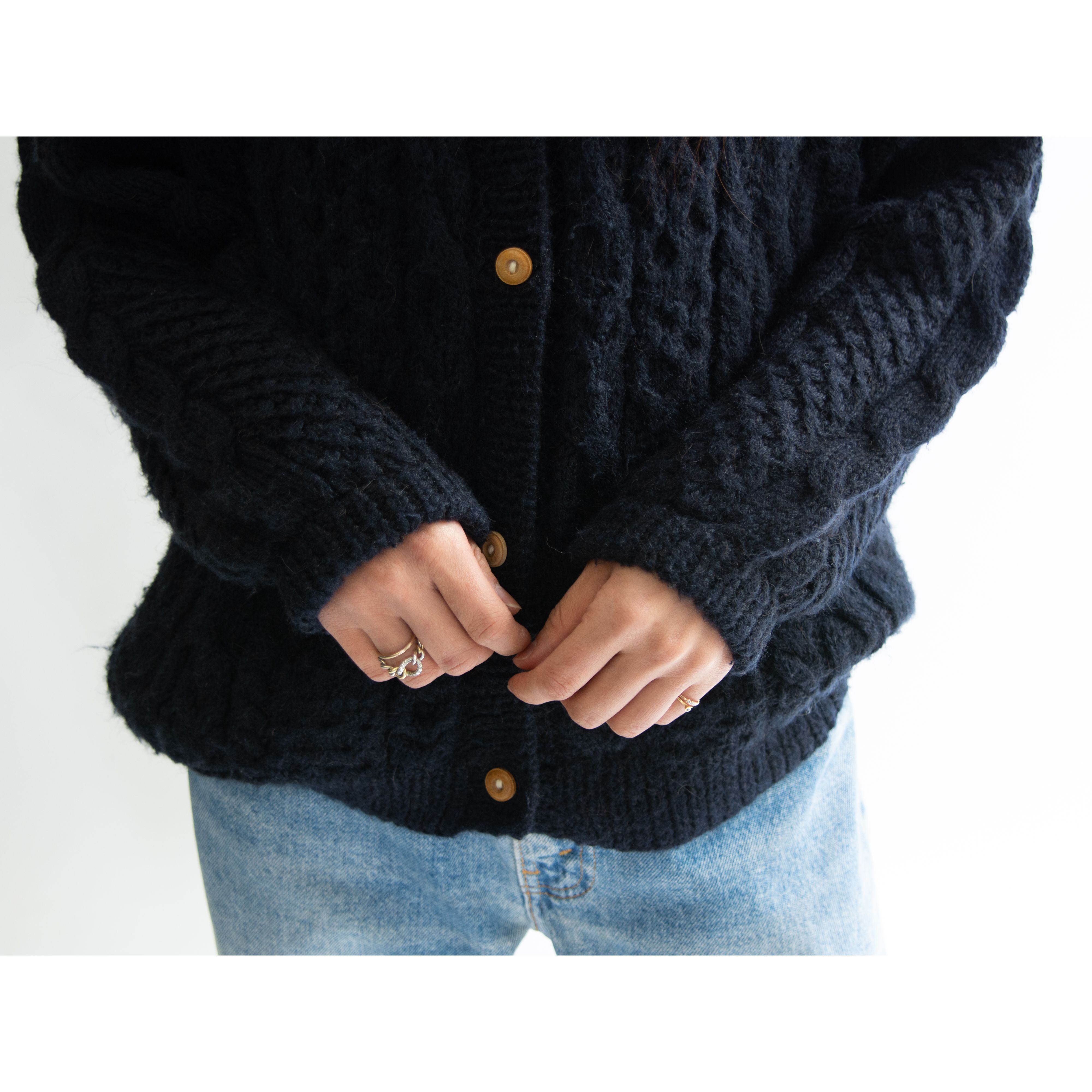 【Made in Peru】100% Alpaca cable knit cardigan（ペルー製 アルパカ ケーブルニットカーディガン クルーネックセーター）11d