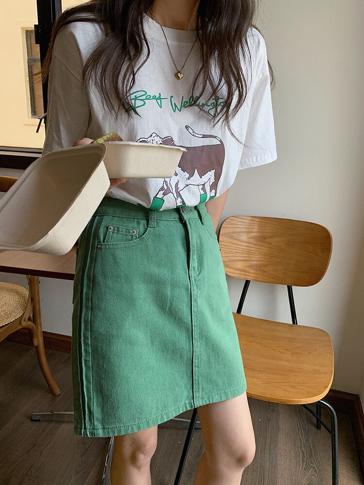 スカート サマーハイウェストウェストカジュアルAラインショート レッド 夏物 ピュア ビッグFスモールZ韓国3671186367