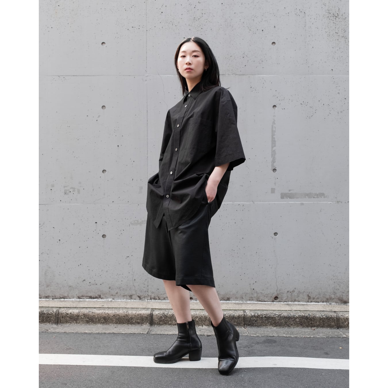 Nomàt] (ノマット) 25SS N-P-16 Elastic Short Pants（Black Paint