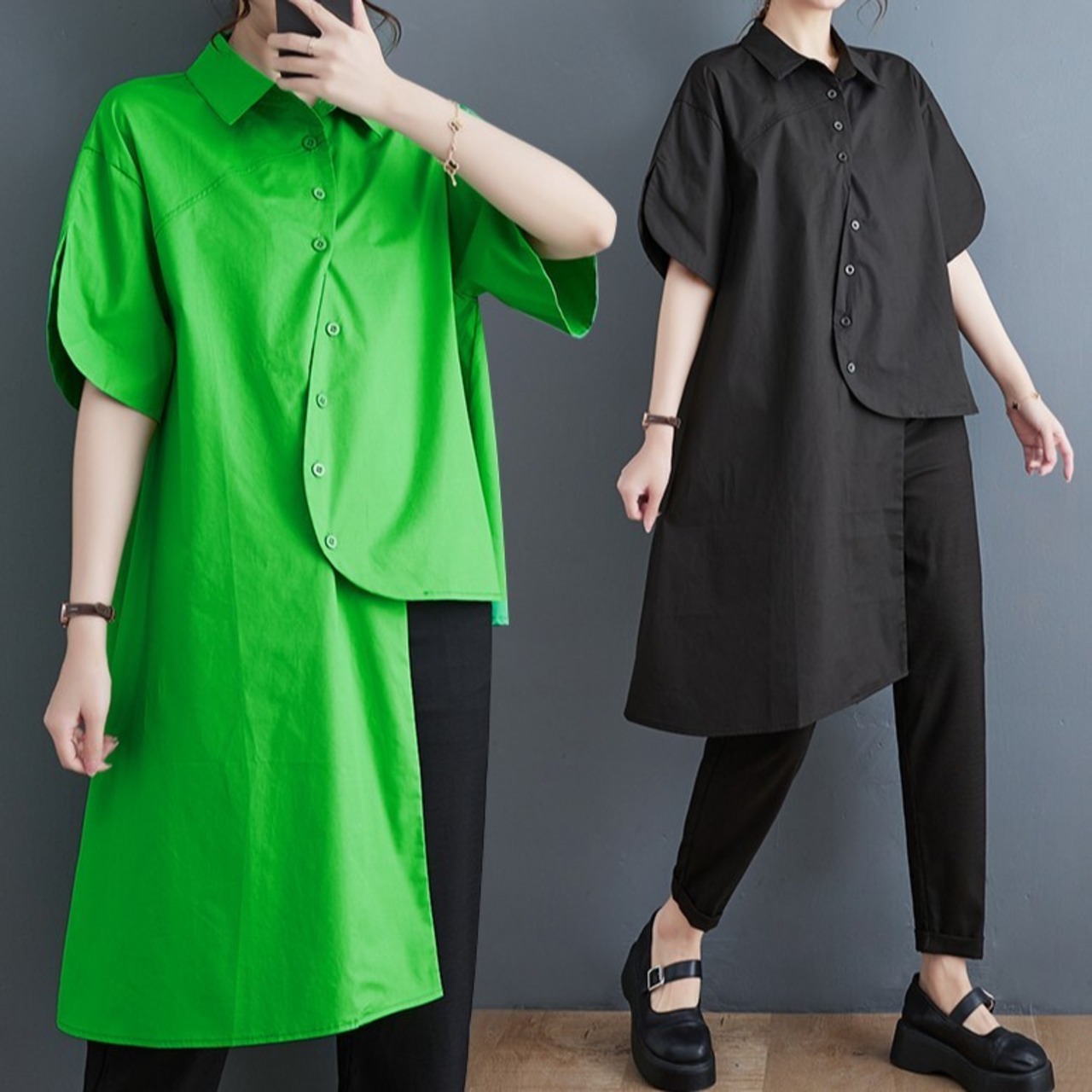 アシンメトリー ボタンダウン シャツ30054