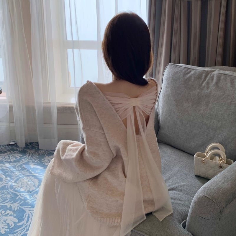 【tops】バックリボンニットトップス Q7480