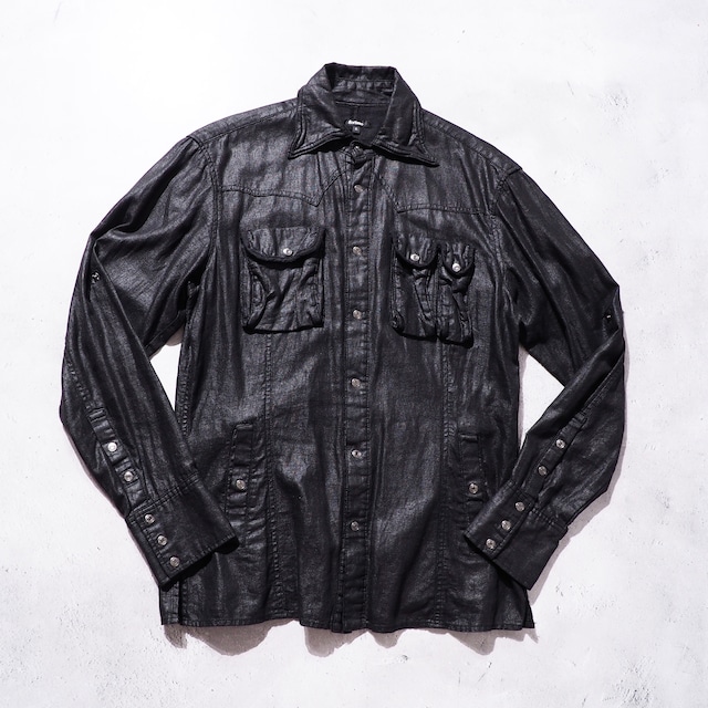 2000s Black linen mix military sampling jacket shirt
