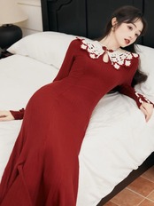 【0164】 Vintage Hook Flower Long Sleeve Dress