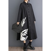 抽象柄 ロング シャツワンピース 00175
