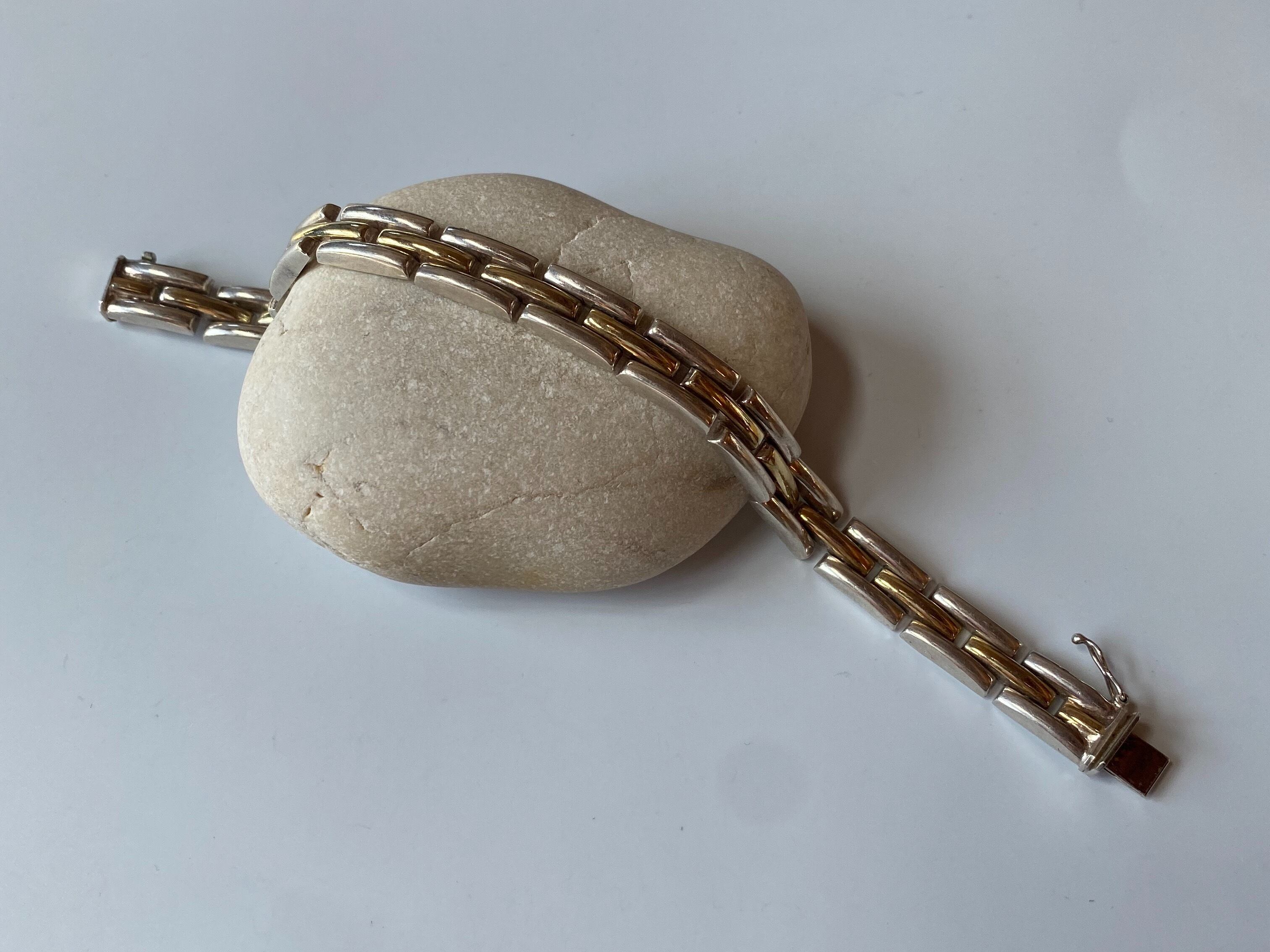 〈vintage silver925〉two tone chain bracelet