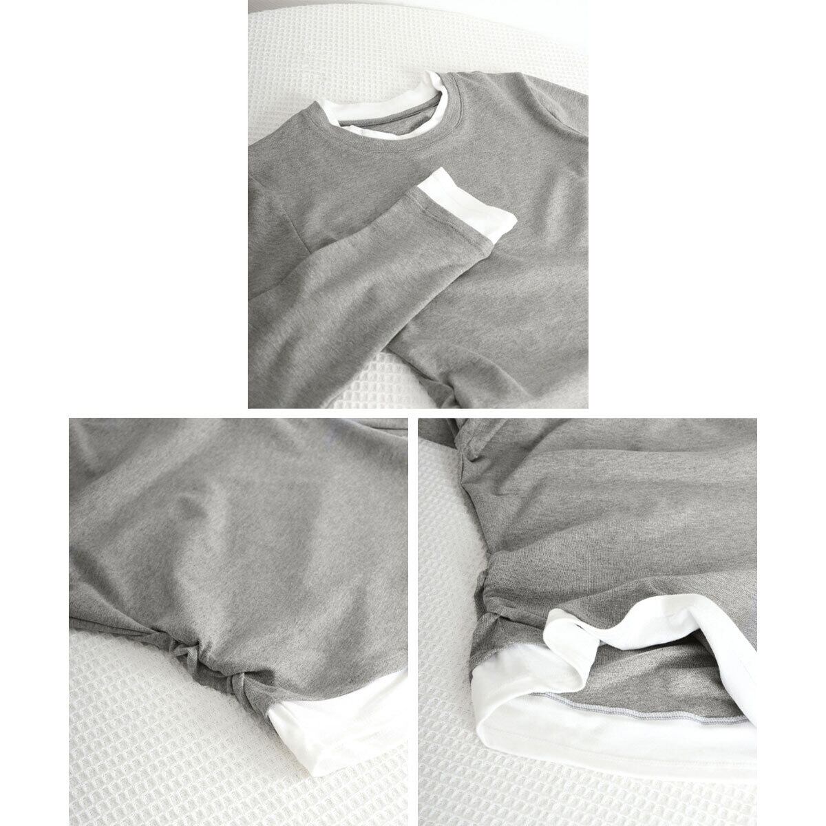 重ね着風 長袖 Tシャツ レディース 春秋冬 韓国 きれいめ 大人 カジュアル シンプル レイヤード タイト 細見え ストレッチ ドッキング トップス 大人可愛い 大人女子