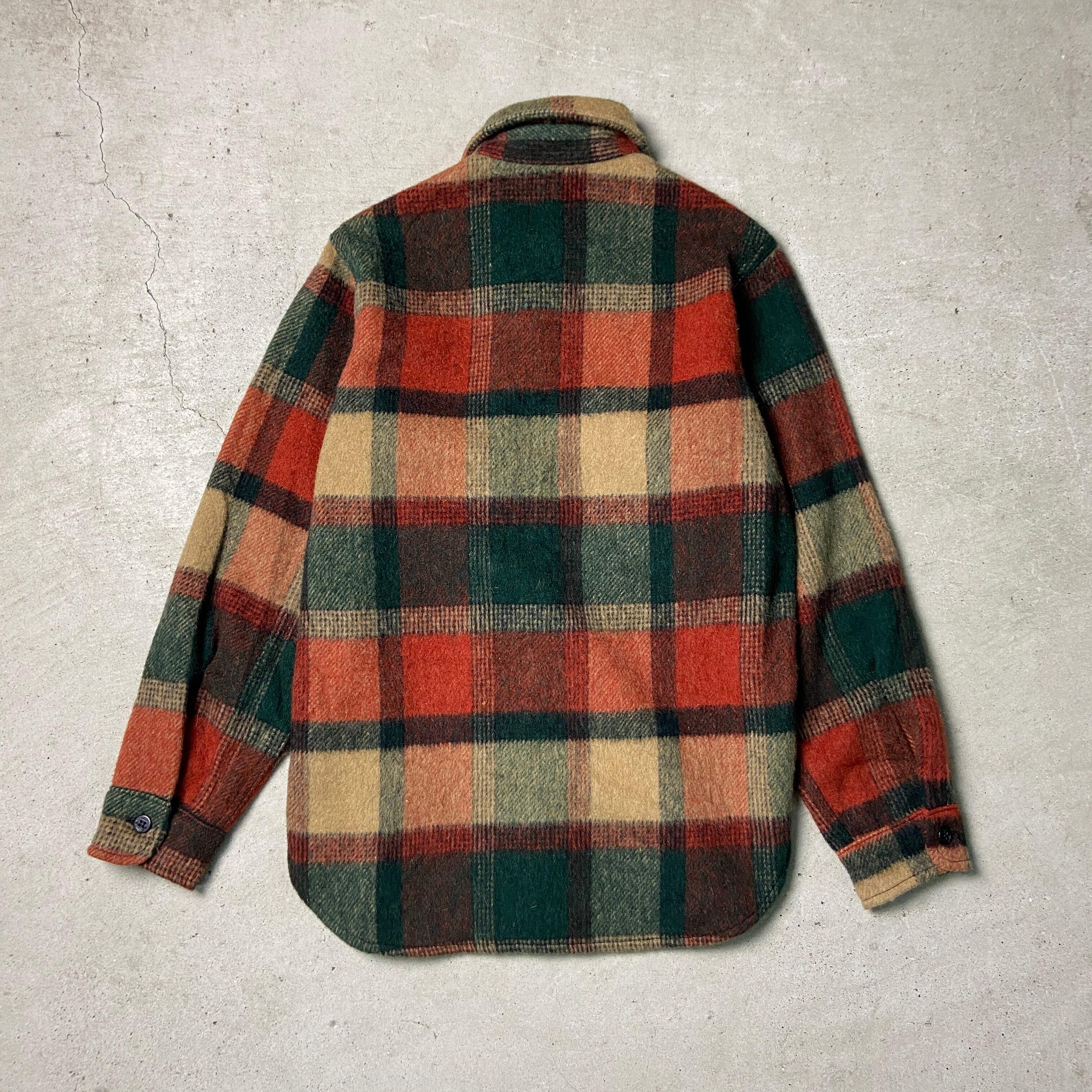 60年代 USA製 FOX KNAPP ウールシャツ チェック柄 CPOシャツ メンズM 