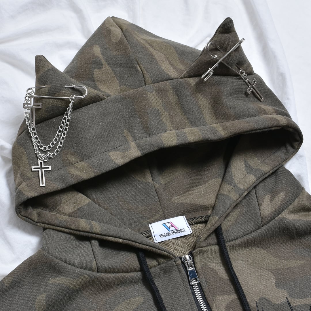 渋谷店で人気！】新作☆ネコ耳カモフラZIPパーカー | VOLCAN&APHRODITE