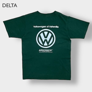 【DELTA】USA素材 企業系 フォルクスワーゲン ロゴ Tシャツ バックプリント 自動車販売会社 volkswagen ディープグリーン youth XL 半袖 us古着