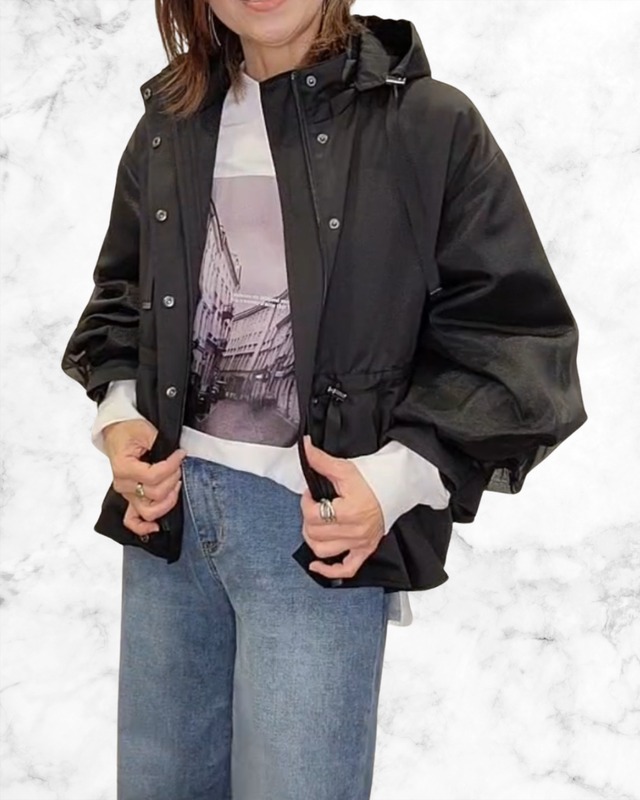 袖オーガンジーペプラムブルゾン　T57160JS  トルネラ　TOLNERA  ブラック