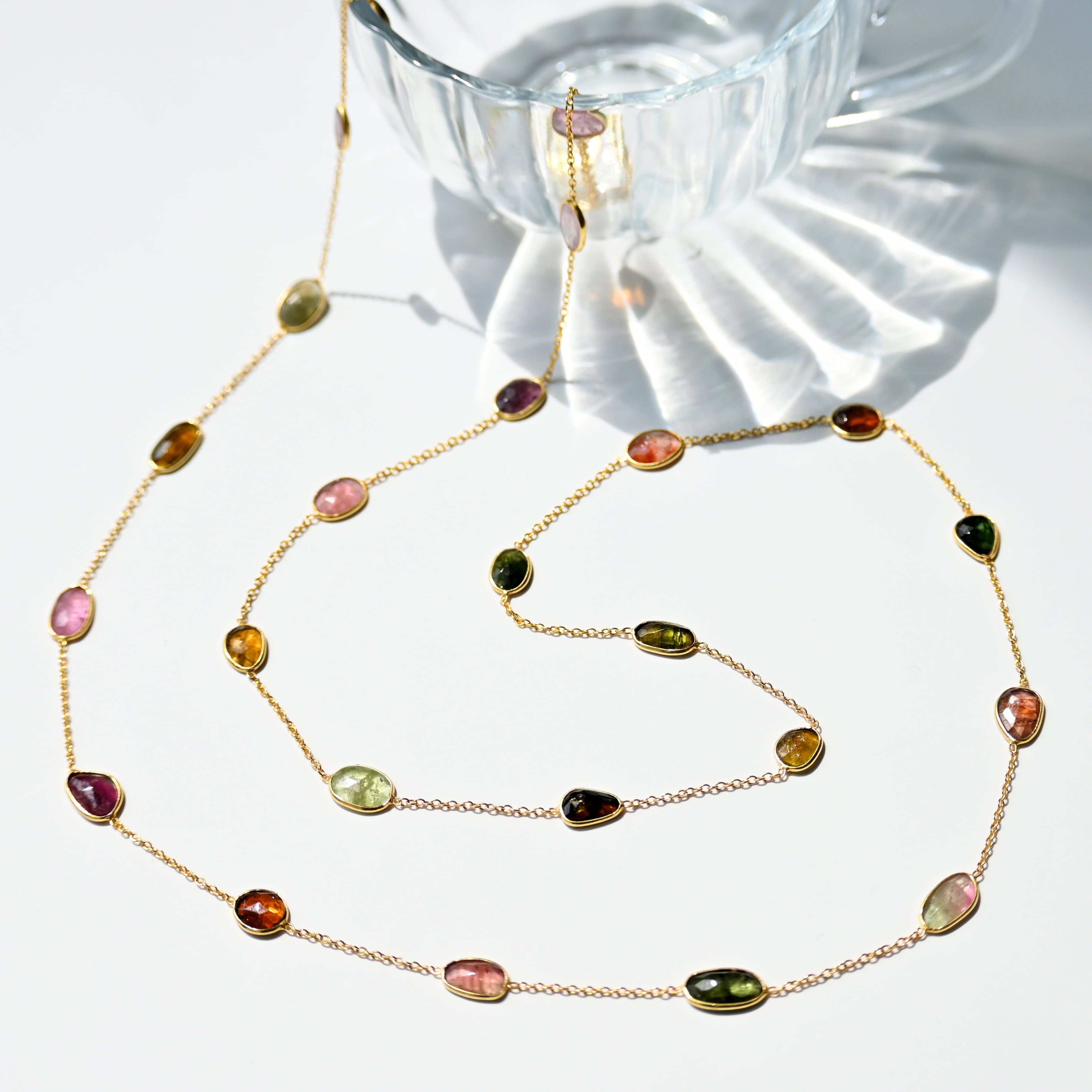 silver925 18kgp ロングネックレス 〈マルチカラートルマリン〉⑤