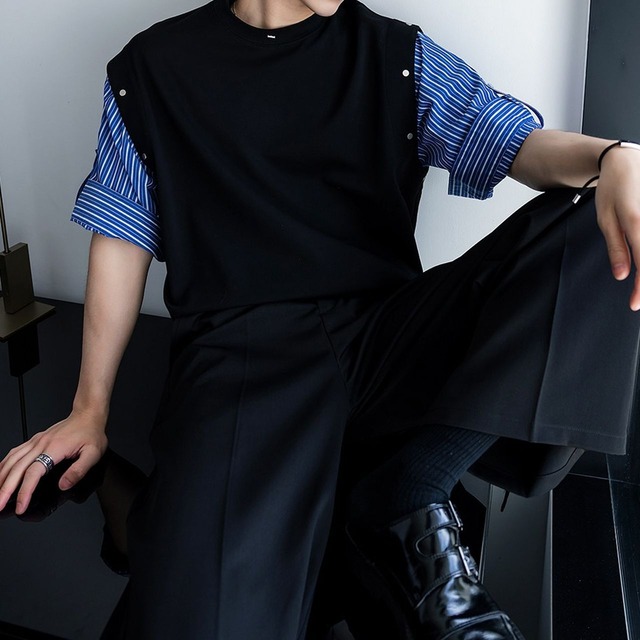Two-piece detachable striped short-sleeved T-shirt(MT1496)