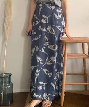 【送料無料】floral blue maxi skirt