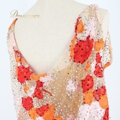 社交ダンス 衣装 ジャンティ gentil Chisaki uga スタンダードドレス ワンピース スタンダード ファー 羽 デモ 競技 ダンス パーティ 発表会 オレンジ レース 宇賀千咲 オレンジ系 ブラウン系 ベージュ系 茶色 ふわふわ おしゃれ デザイン オートクチュール 高品質 上位ブランド レディース 競技用 柔らかい