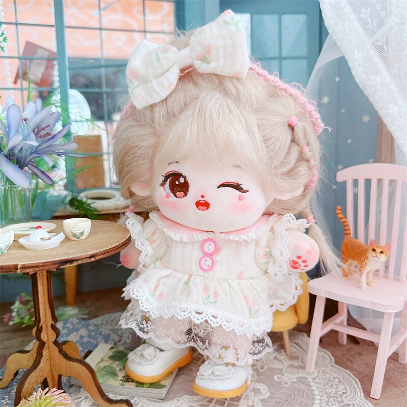 20cmぬいぐるみ用 春夏 花柄ワンピース+リボンヘアバンド 可愛い 着せ