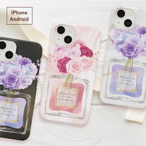 送料無料 iPhone/Android 花と香水の選べるスマホケース 強化ガラス・グリップ・バンパー・カード収納・ストラップ他