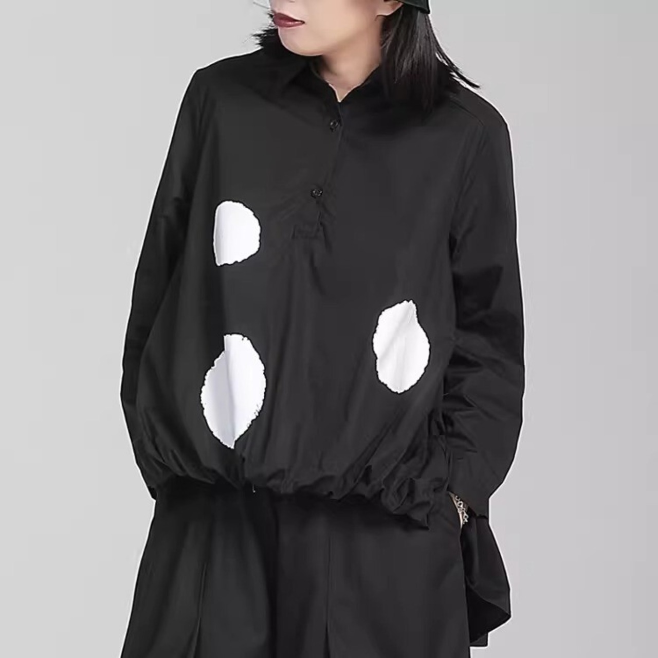 Dot Drawstring Hem Top / ドット ドローストリング ヘム トップス